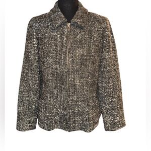 Jones New York Black and White Tweed Zip Jacket